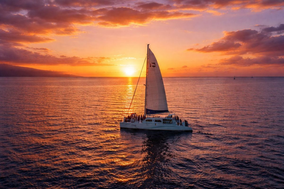 Catamaran sailing from Māʻalaea Harbor
