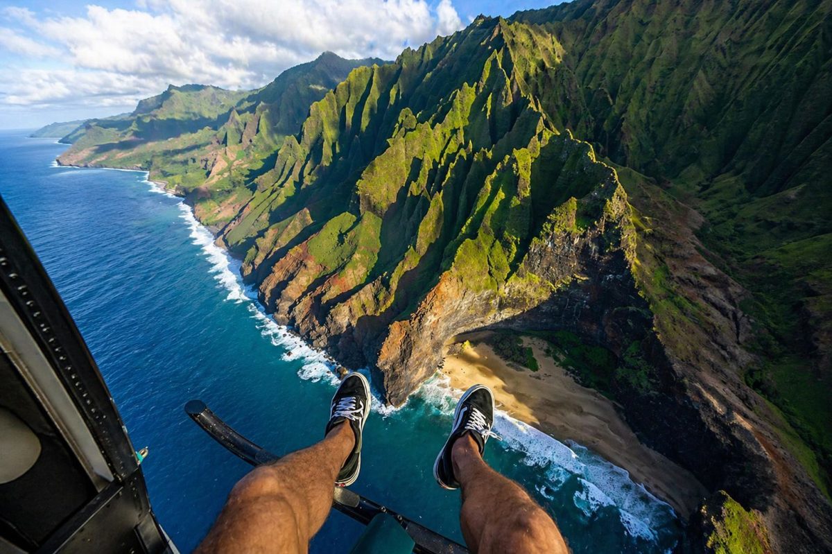 doors off helicopter tour Maui open air aerial photography
