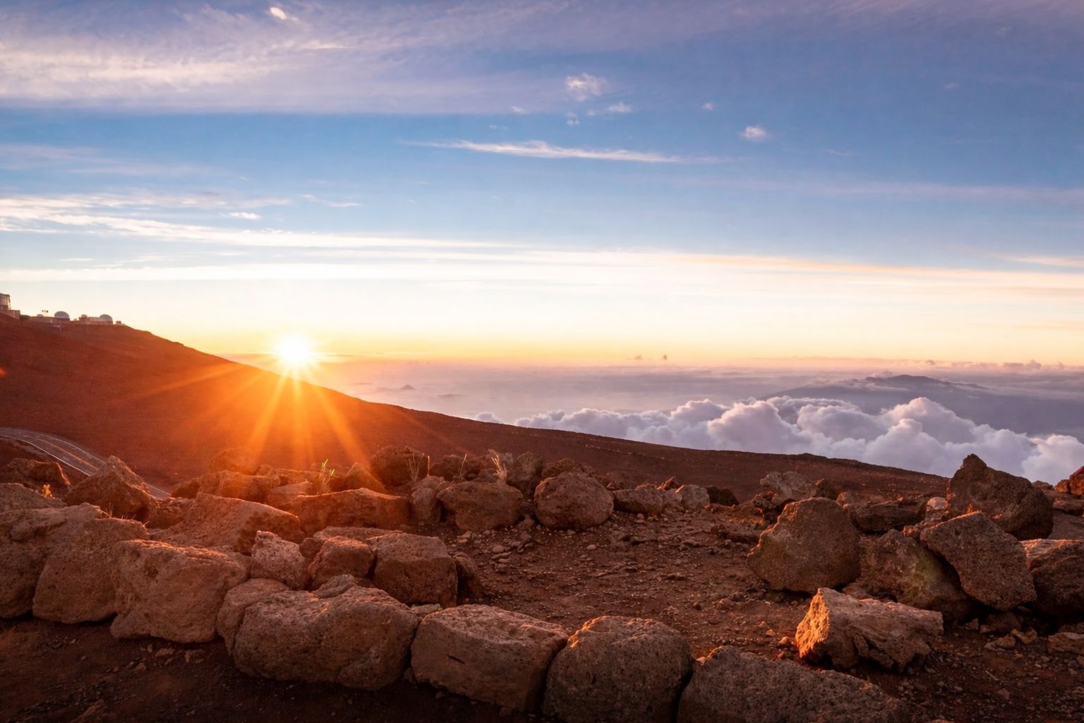 Spectacular sunrise view from Haleakala crater at 10,000 feet elevation