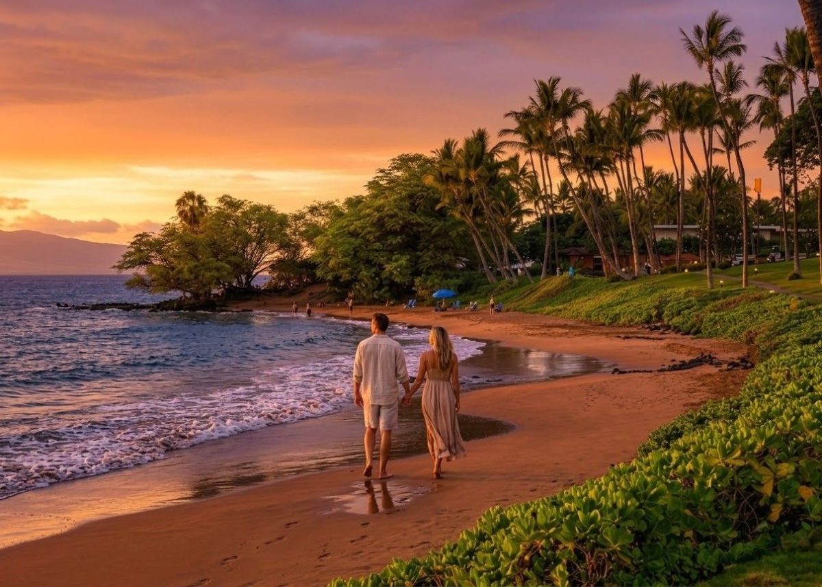 Wailea Beach's wide sandy shore is perfect for romantic sunset strolls hand-in-hand.
